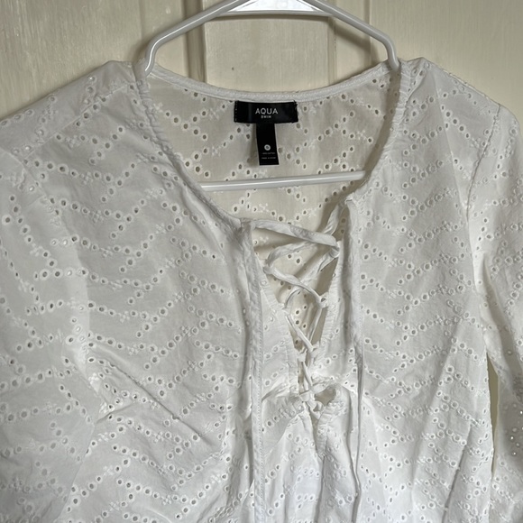 Aqua Womens Lace Up Eyelet Caftan Swim Cover-Up in Ivory - Picture 6 of 9